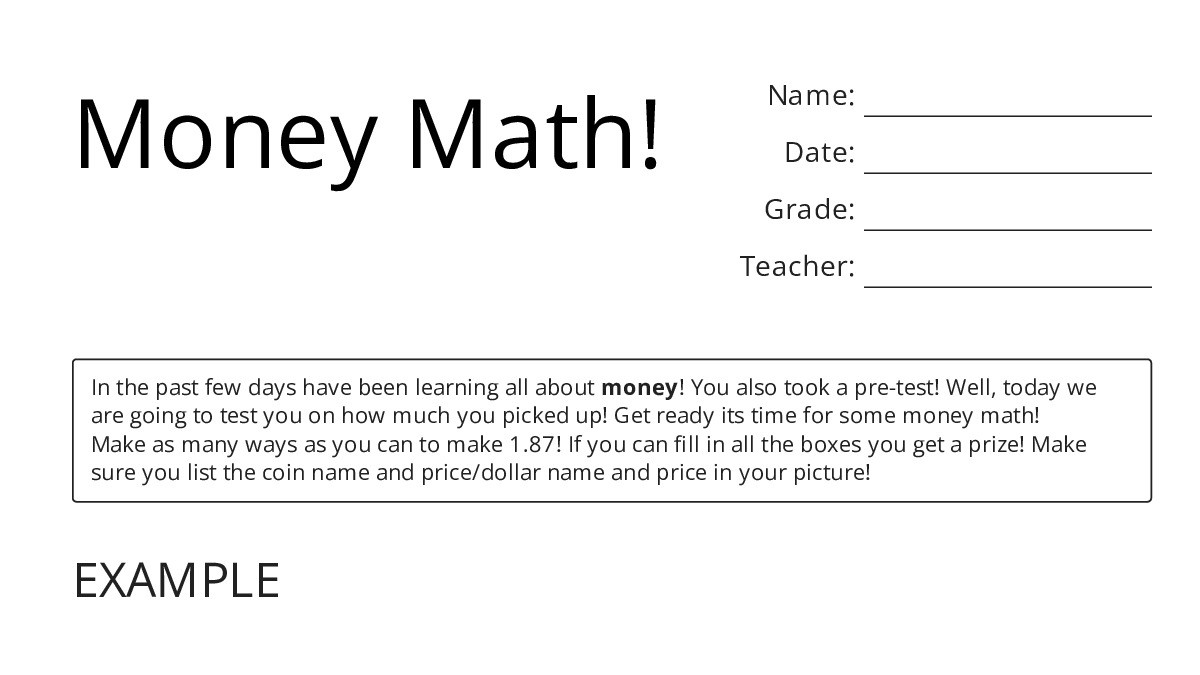 Money Math! - My Worksheet Maker: Create Your Own Worksheets