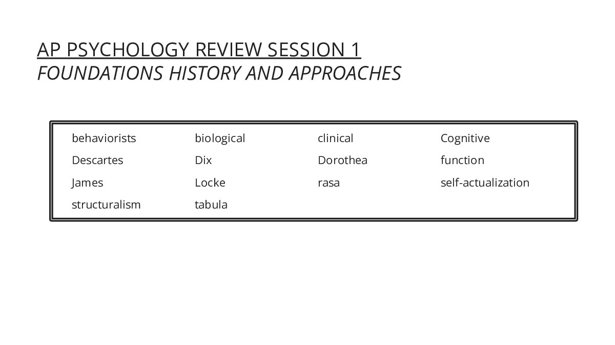 AP PSYCHOLOGY REVIEW SESSION 1 FOUNDATIONS HISTORY AND APPROACHES - My ...