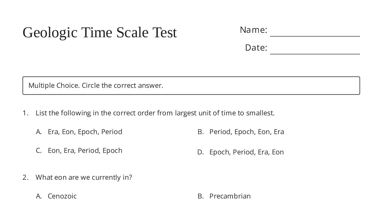 Geologic Time Scale Test - My Worksheet Maker: Create Your Own Worksheets