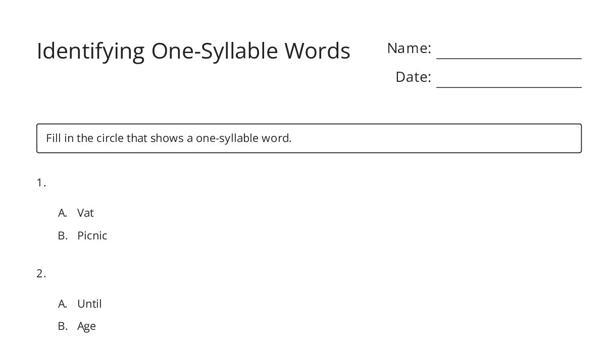 Identifying One-Syllable Words - My Worksheet Maker: Create Your Own ...