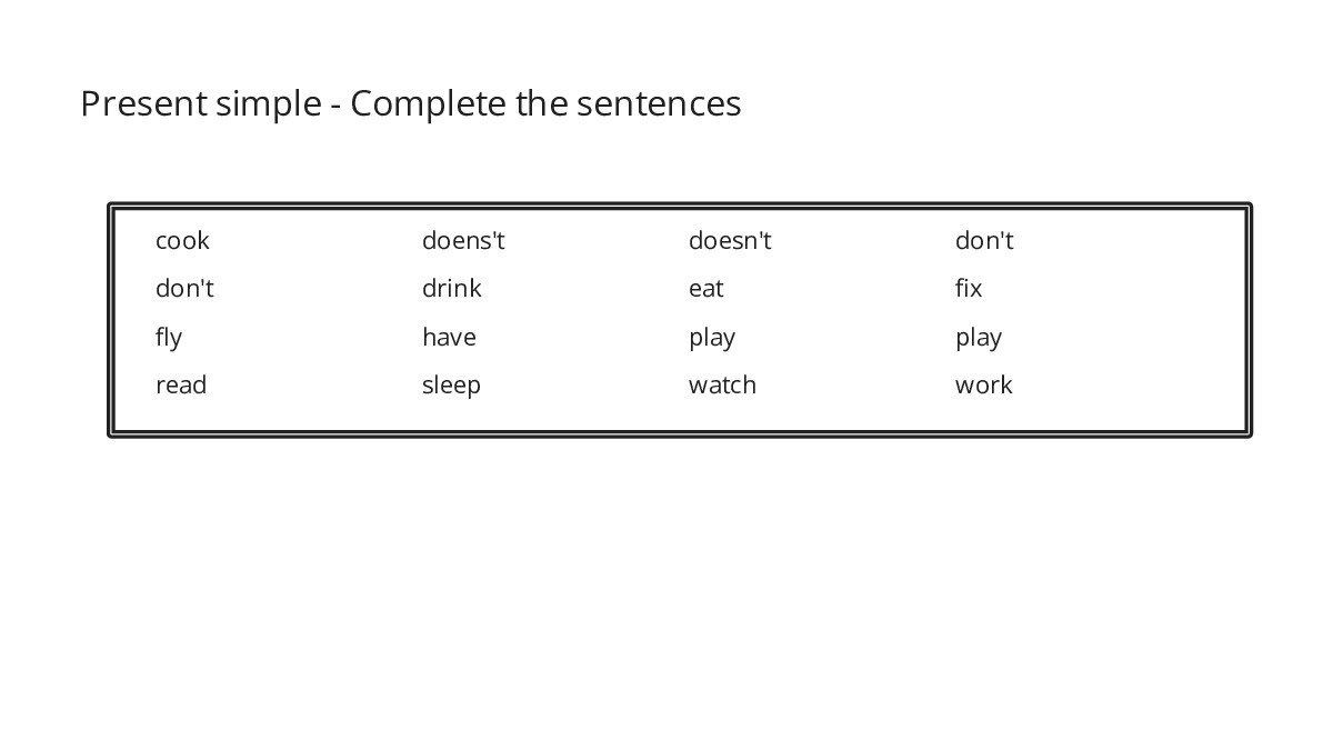 Present simple - Complete the sentences - My Worksheet Maker: Create ...