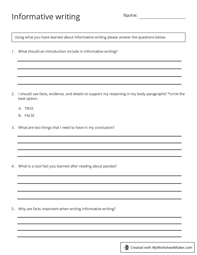 Informative writing - My Worksheet Maker: Create Your Own Worksheets