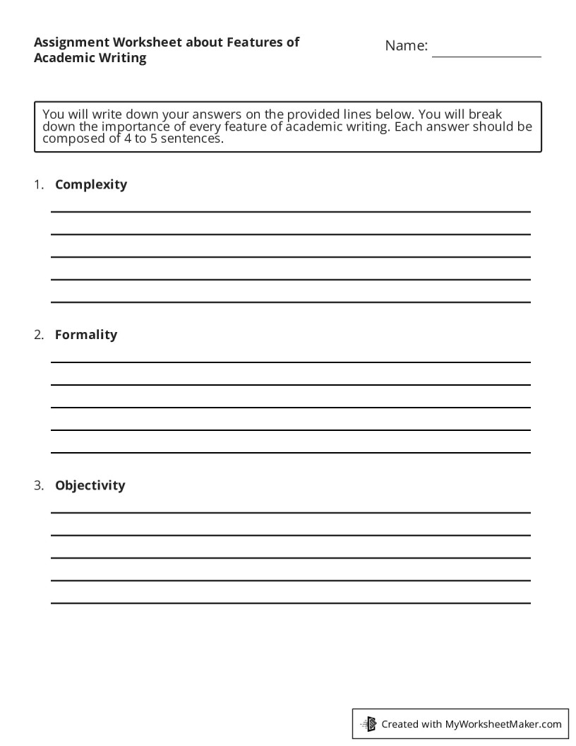 Assignment Worksheet about Features of Academic Writing - My Worksheet ...