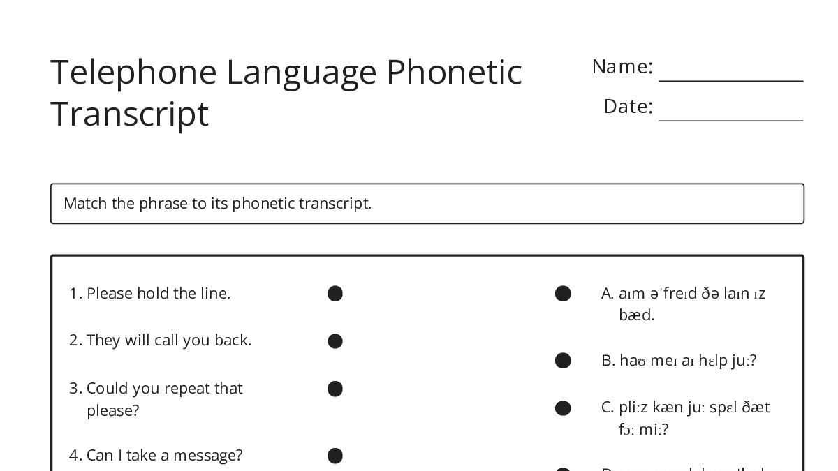 Telephone Language Phonetic Transcript - My Worksheet Maker: Create ...