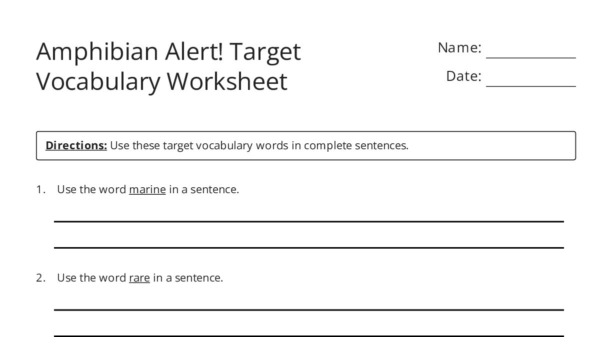 Amphibian Alert! Target Vocabulary Worksheet - My Worksheet Maker ...