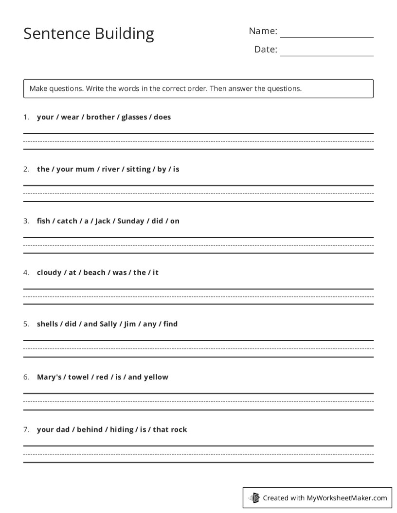 Sentence Building - My Worksheet Maker: Create Your Own Worksheets