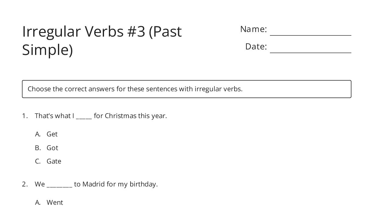 Irregular Verbs #3 (Past Simple) - My Worksheet Maker: Create Your Own ...