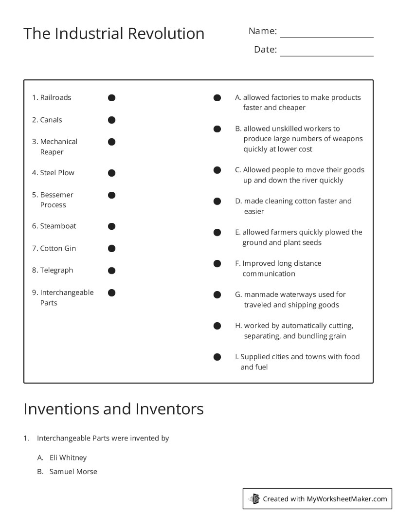 The Industrial Revolution - My Worksheet Maker: Create Your Own Worksheets