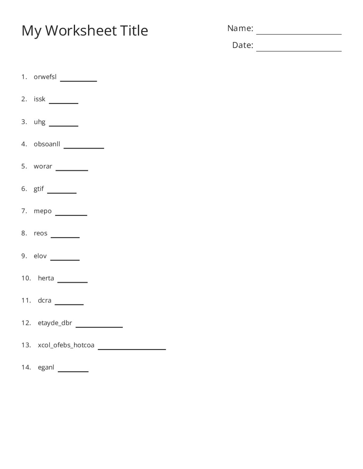 Kindergarten Valentine's Day word scramble worksheet with 14 words including flowers, heart, love, and teddy bear.