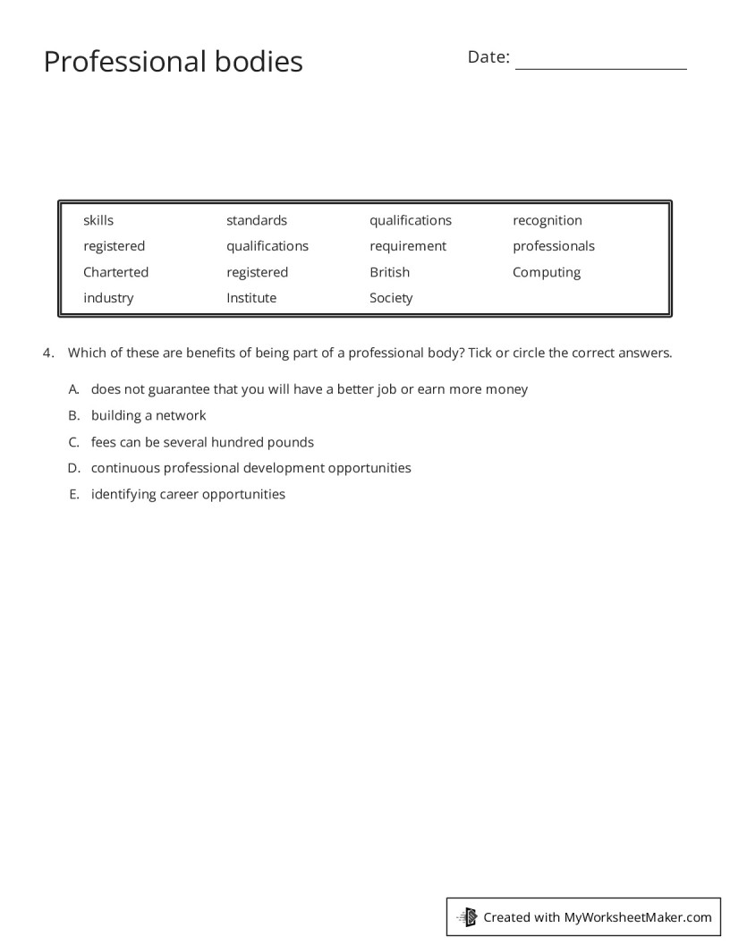 Professional Bodies My Worksheet Maker Create Your Own Worksheets