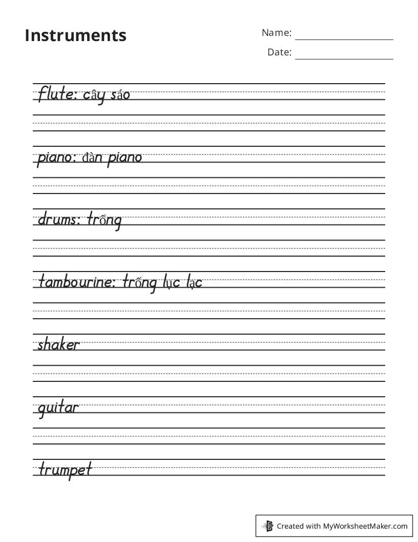 Instruments - My Worksheet Maker: Create Your Own Worksheets