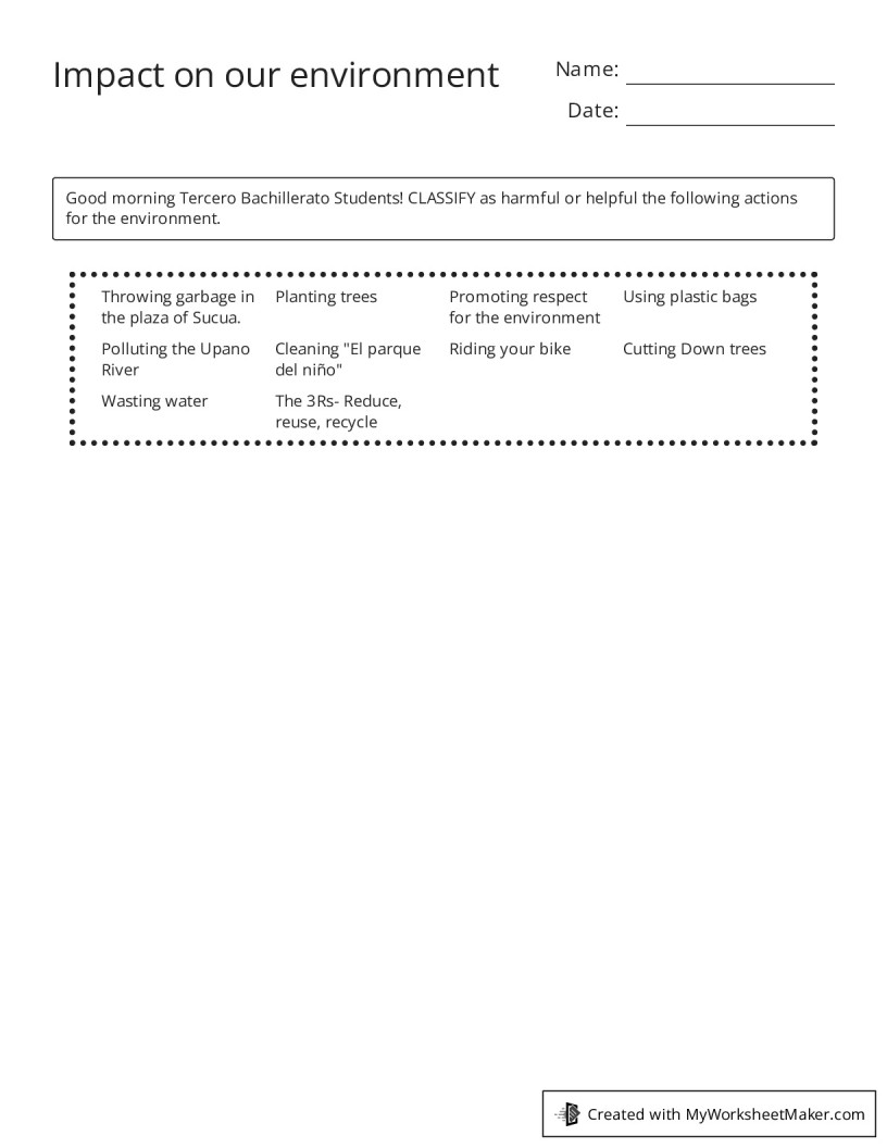 Impact on our environment - My Worksheet Maker: Create Your Own Worksheets