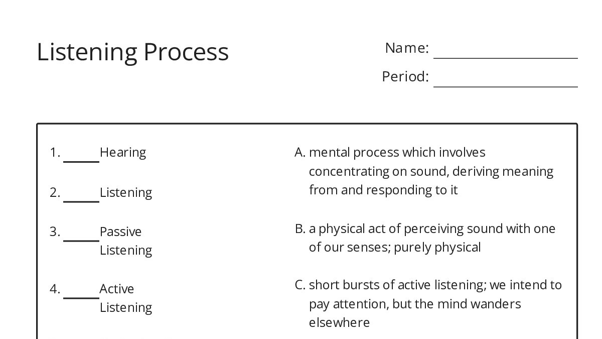 Listening Process - My Worksheet Maker: Create Your Own Worksheets