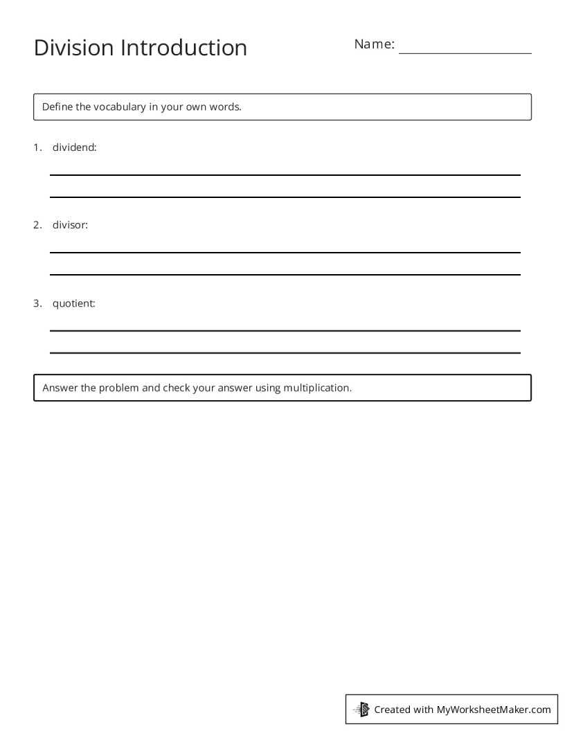 Division Introduction - My Worksheet Maker: Create Your Own Worksheets