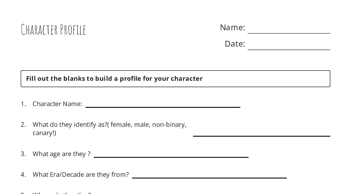 Character Profile - My Worksheet Maker: Create Your Own Worksheets