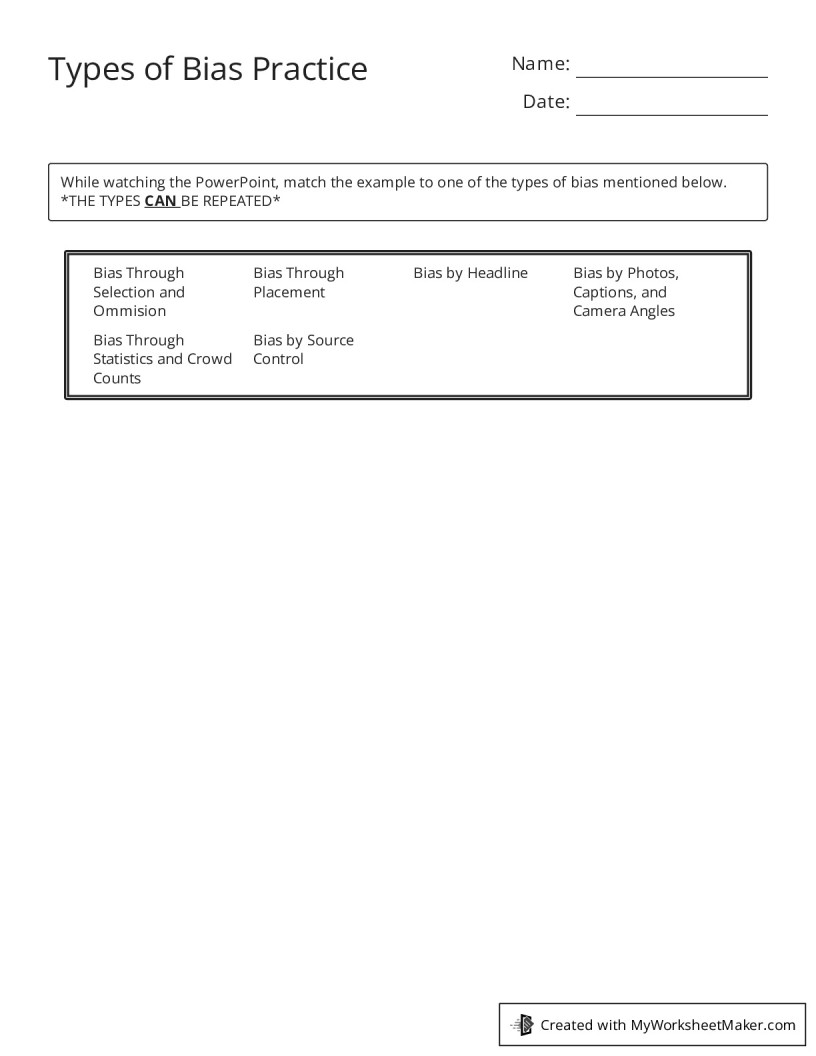 Types of Bias Practice - My Worksheet Maker: Create Your Own Worksheets