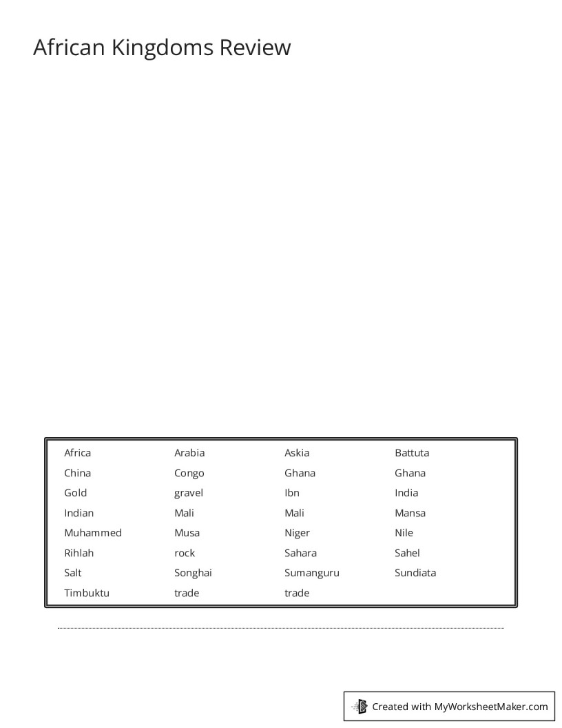 African Kingdoms Review - My Worksheet Maker: Create Your Own Worksheets