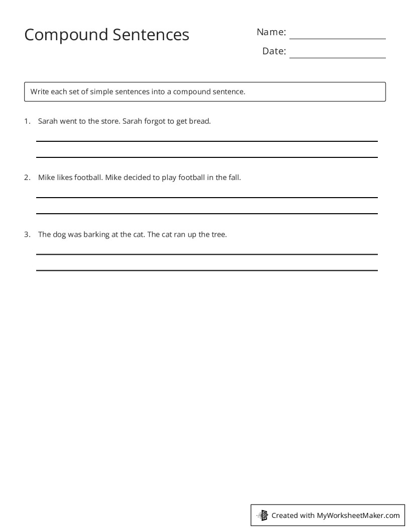 Compound Sentences My Worksheet Maker Create Your Own Worksheets compound-sentences-my-worksheet-maker-create-your-own-worksheets