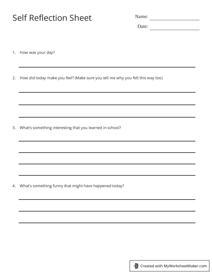 Self Reflection Sheet - My Worksheet Maker: Create Your Own Worksheets
