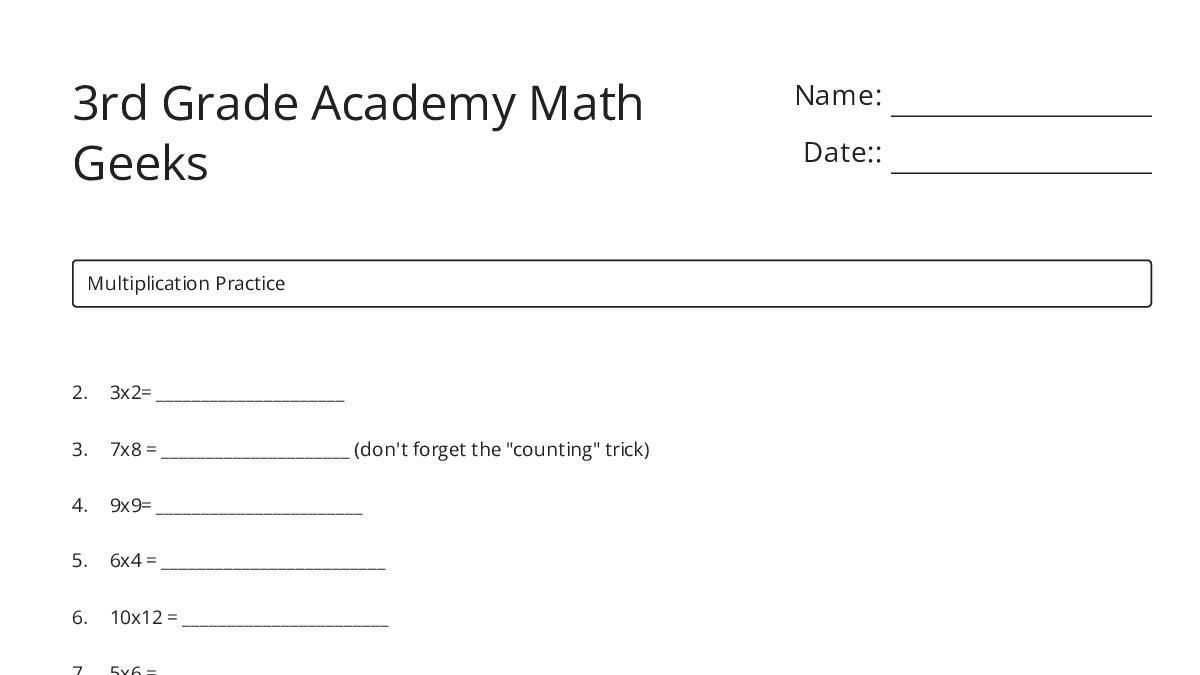 3rd Grade Academy Math Geeks - My Worksheet Maker: Create Your Own ...