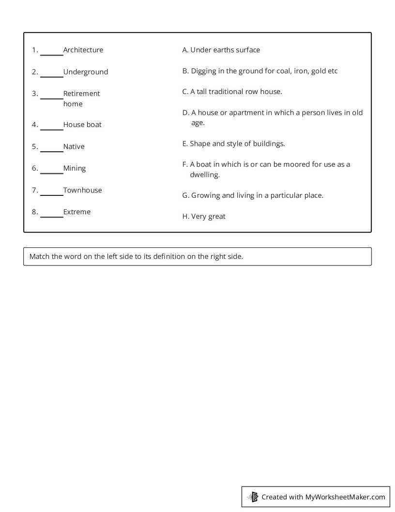 Matching Worksheet My Worksheet Maker Create Your Own Worksheets