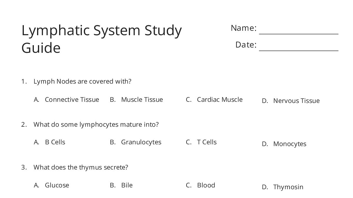 Lymphatic System Printable Study Guide Lymphatic System Study Guide - My Worksheet Maker: Create Your Own ...