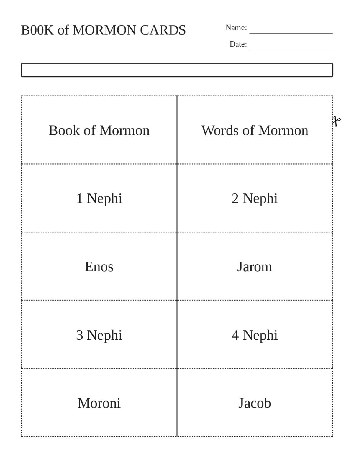 Book of Mormon flashcards with scripture references like 1 Nephi, Alma, and 3 Nephi for Grade 2.