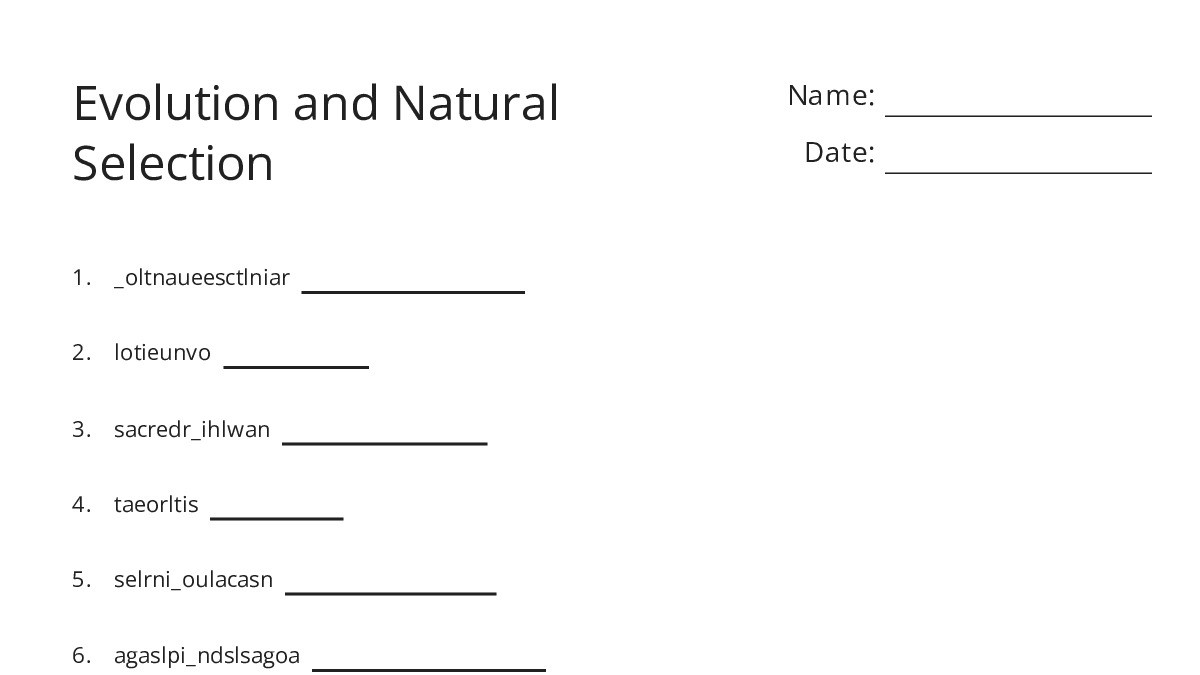 Evolution and Natural Selection - My Worksheet Maker: Create Your Own ...