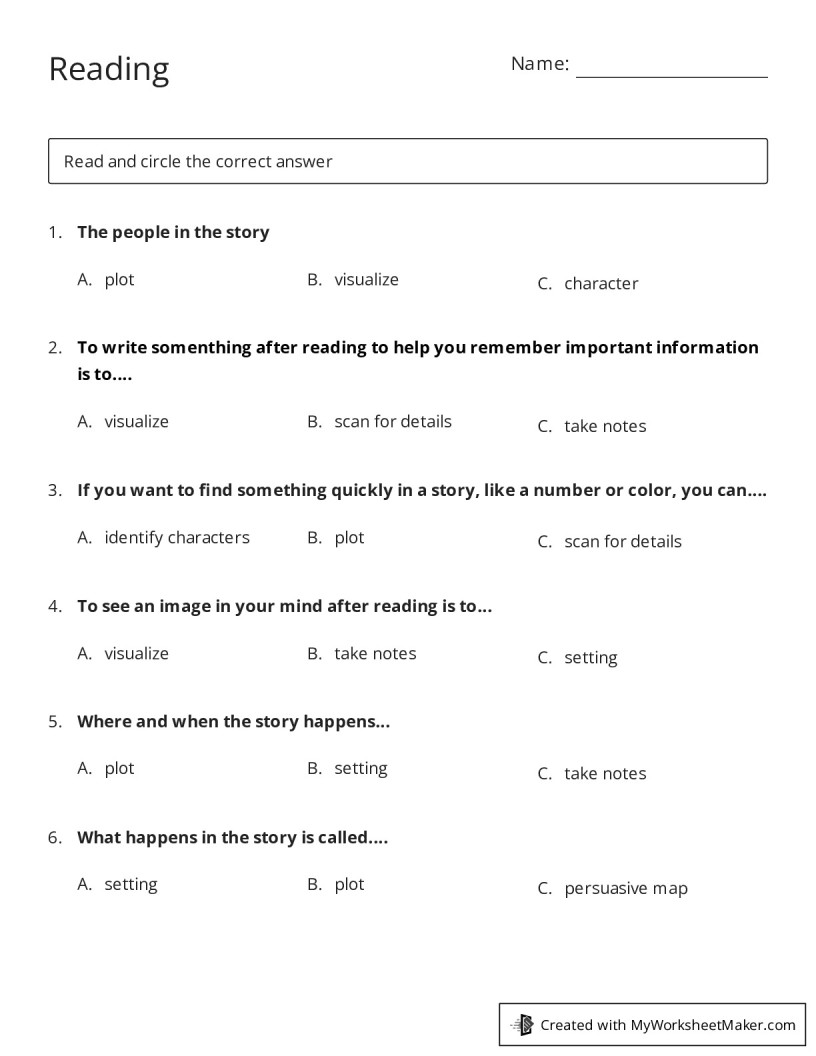 Reading - My Worksheet Maker: Create Your Own Worksheets