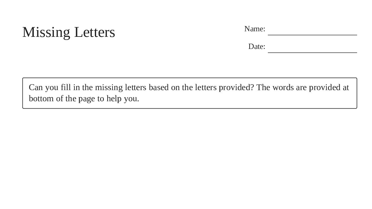 Missing Textmaker Missing Letters - My Worksheet Maker: Create Your Own Worksheets