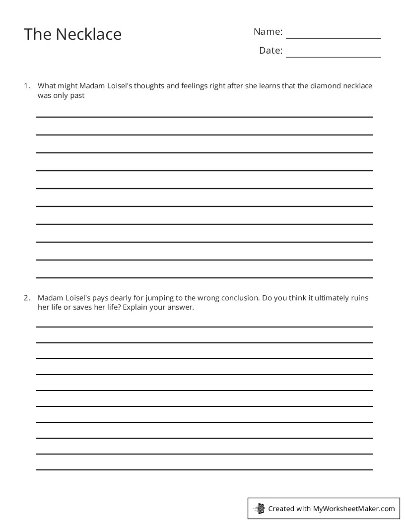 The Necklace My Worksheet Maker Create Your Own Worksheets