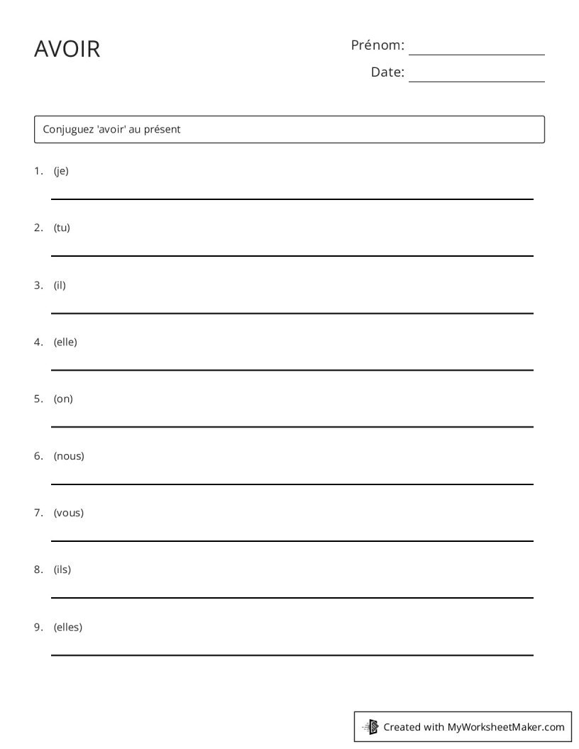 AVOIR - My Worksheet Maker: Create Your Own Worksheets