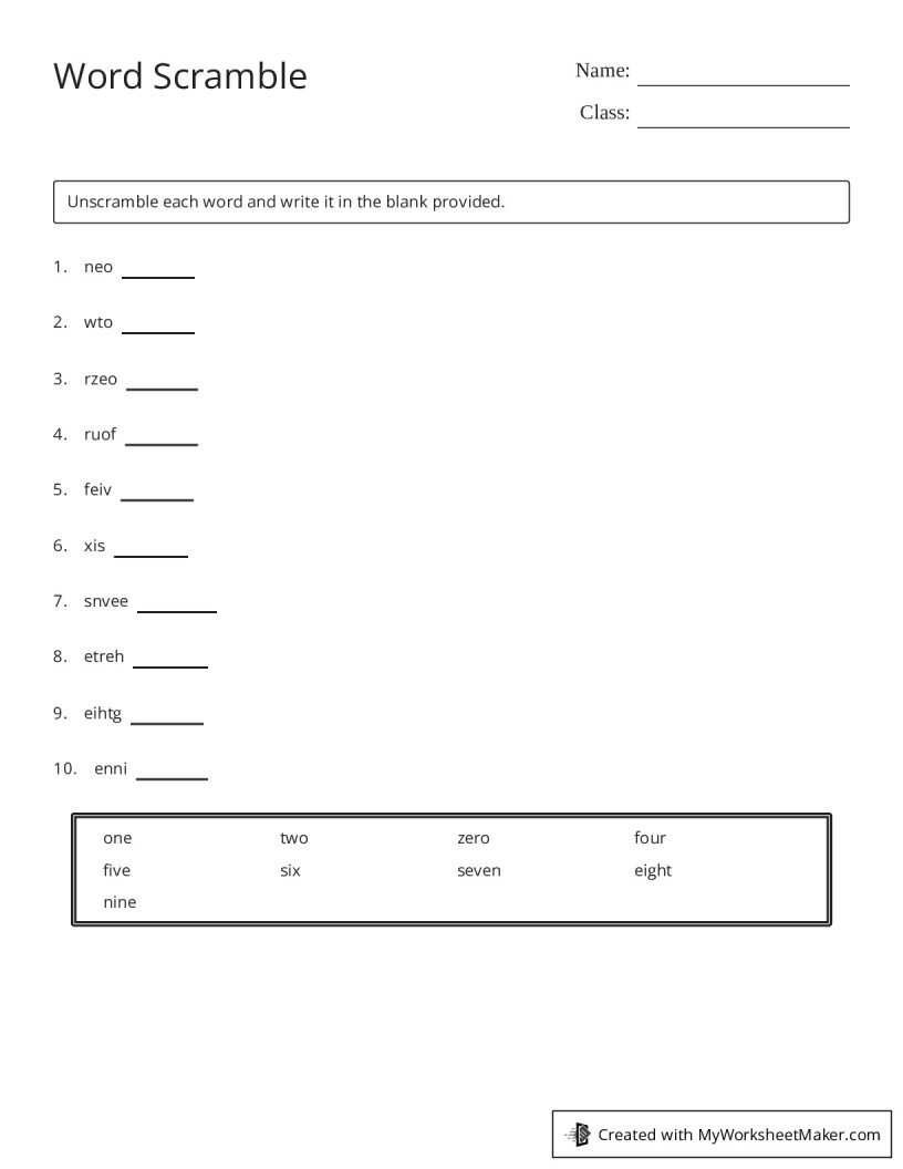 Word Scramble - My Worksheet Maker: Create Your Own Worksheets