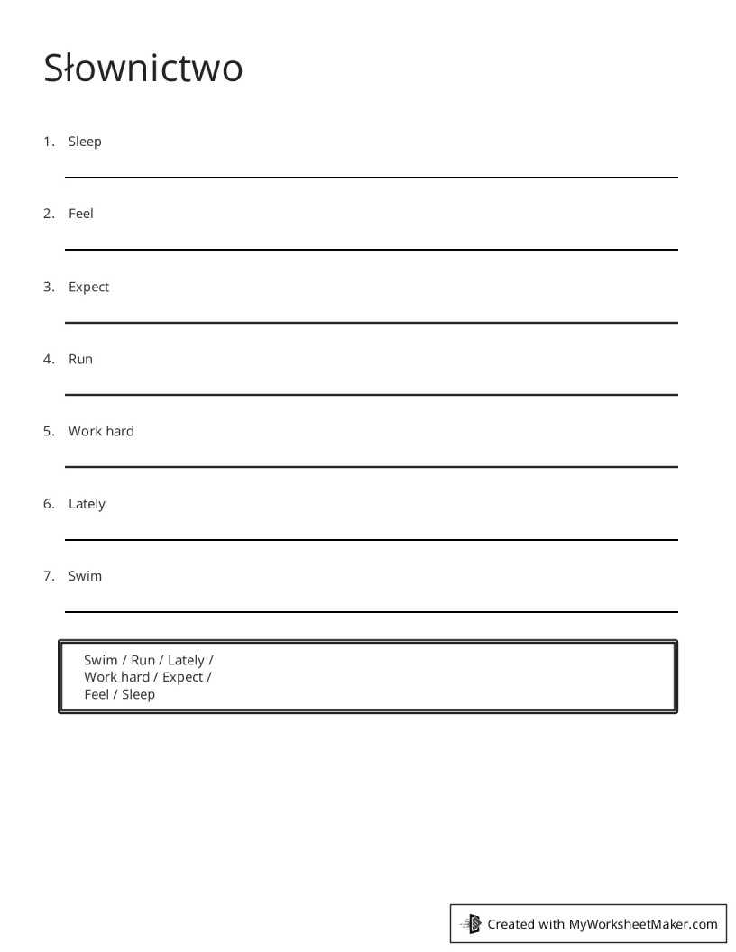 Słownictwo - My Worksheet Maker: Create Your Own Worksheets