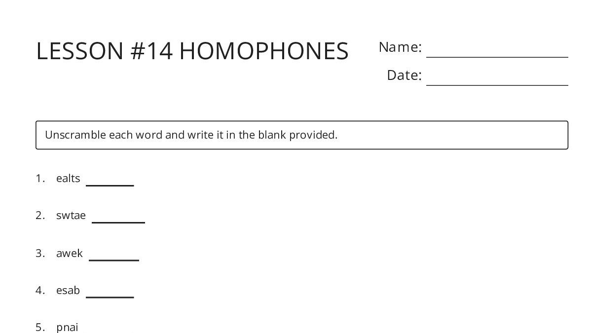 LESSON #14 HOMOPHONES - My Worksheet Maker: Create Your Own Worksheets