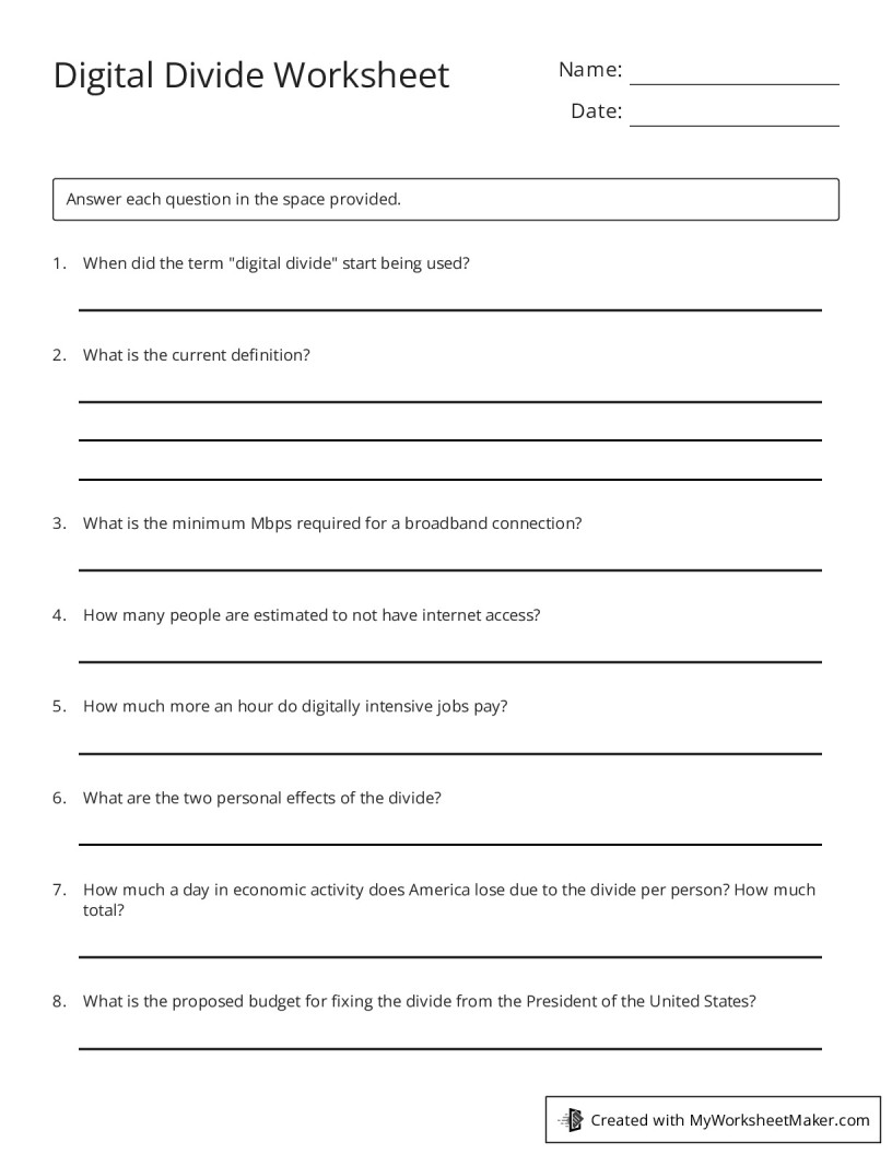 Digital Divide Worksheet My Worksheet Maker Create Your Own Worksheets