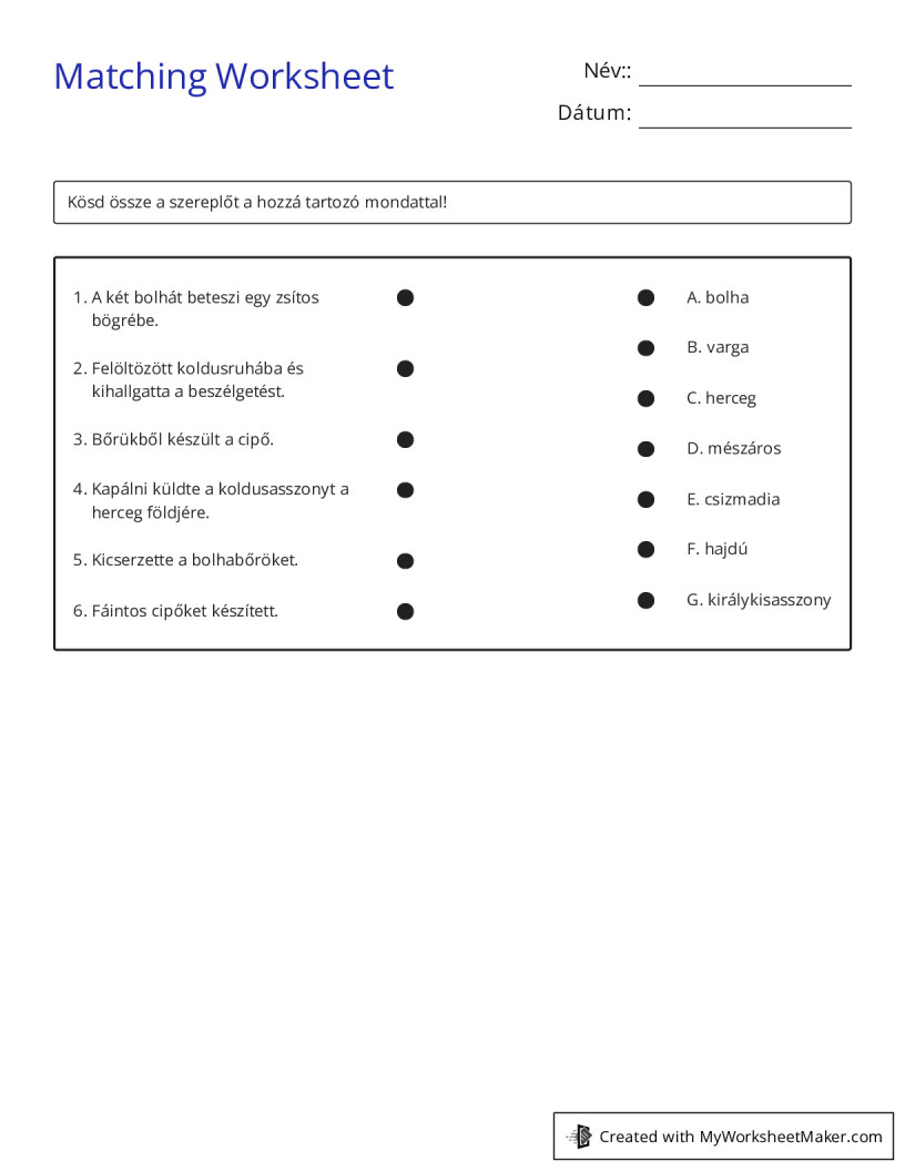 Matching Worksheet - My Worksheet Maker: Create Your Own Worksheets