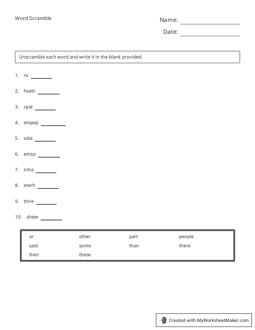 Word Scramble My Worksheet Maker Create Your Own Worksheets Word scramble my worksheet maker create your own worksheets