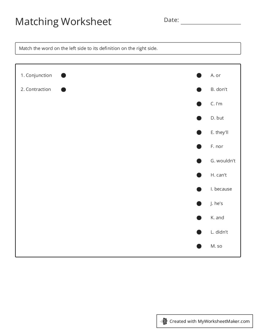 Matching Worksheet - My Worksheet Maker: Create Your Own Worksheets