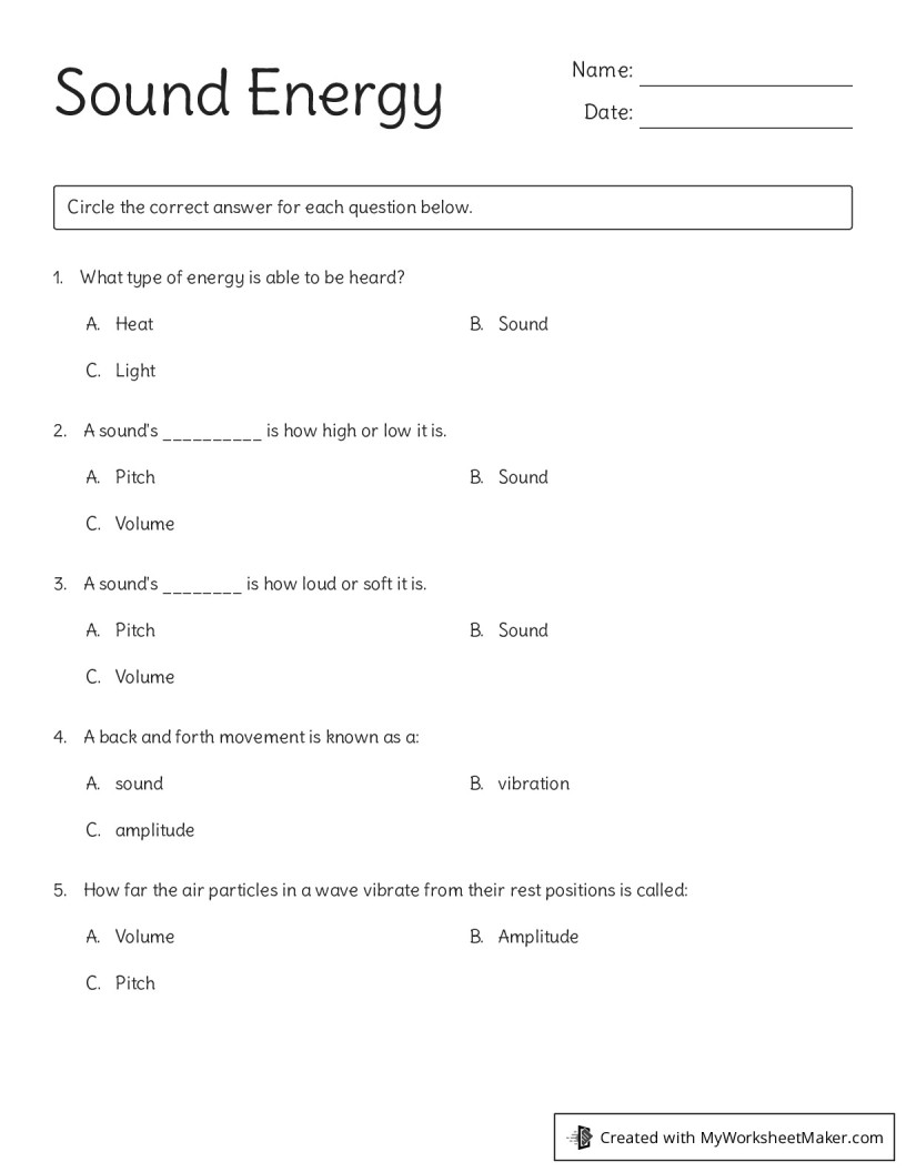 Sound Energy - My Worksheet Maker: Create Your Own Worksheets