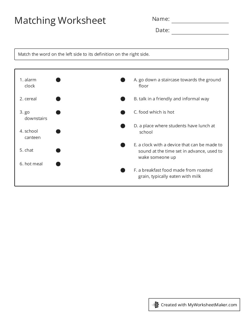 Matching Worksheet My Worksheet Maker Create Your Own Worksheets