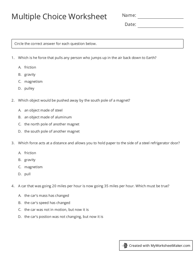 Multiple Choice Worksheet - My Worksheet Maker: Create Your Own Worksheets Multiple Choice Worksheet - My Worksheet Maker: Create Your Own Worksheets