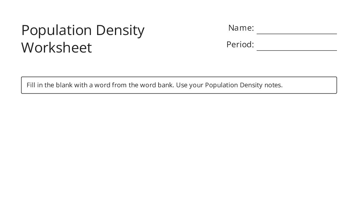 Population Density Worksheet - My Worksheet Maker: Create Your Own ...