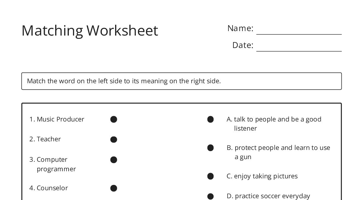 Matching Worksheet - My Worksheet Maker: Create Your Own Worksheets