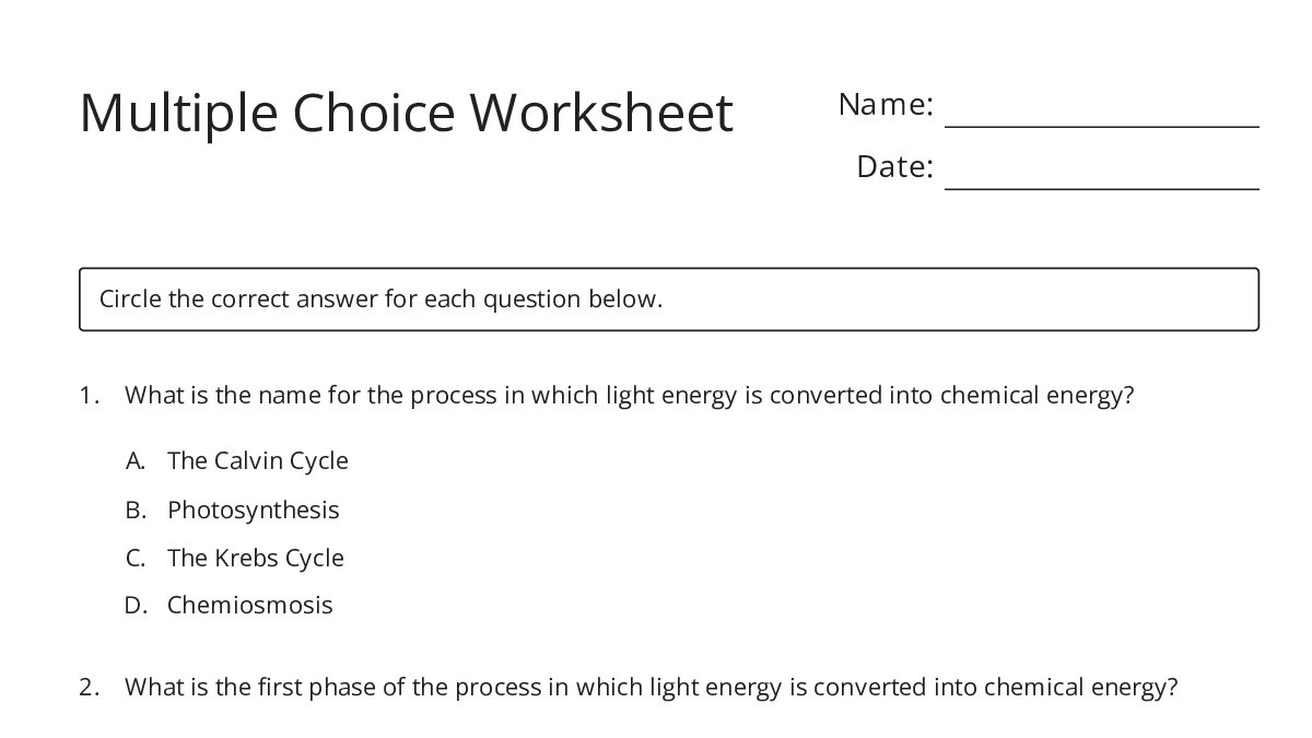 Multiple Choice Worksheet - My Worksheet Maker: Create Your Own Worksheets