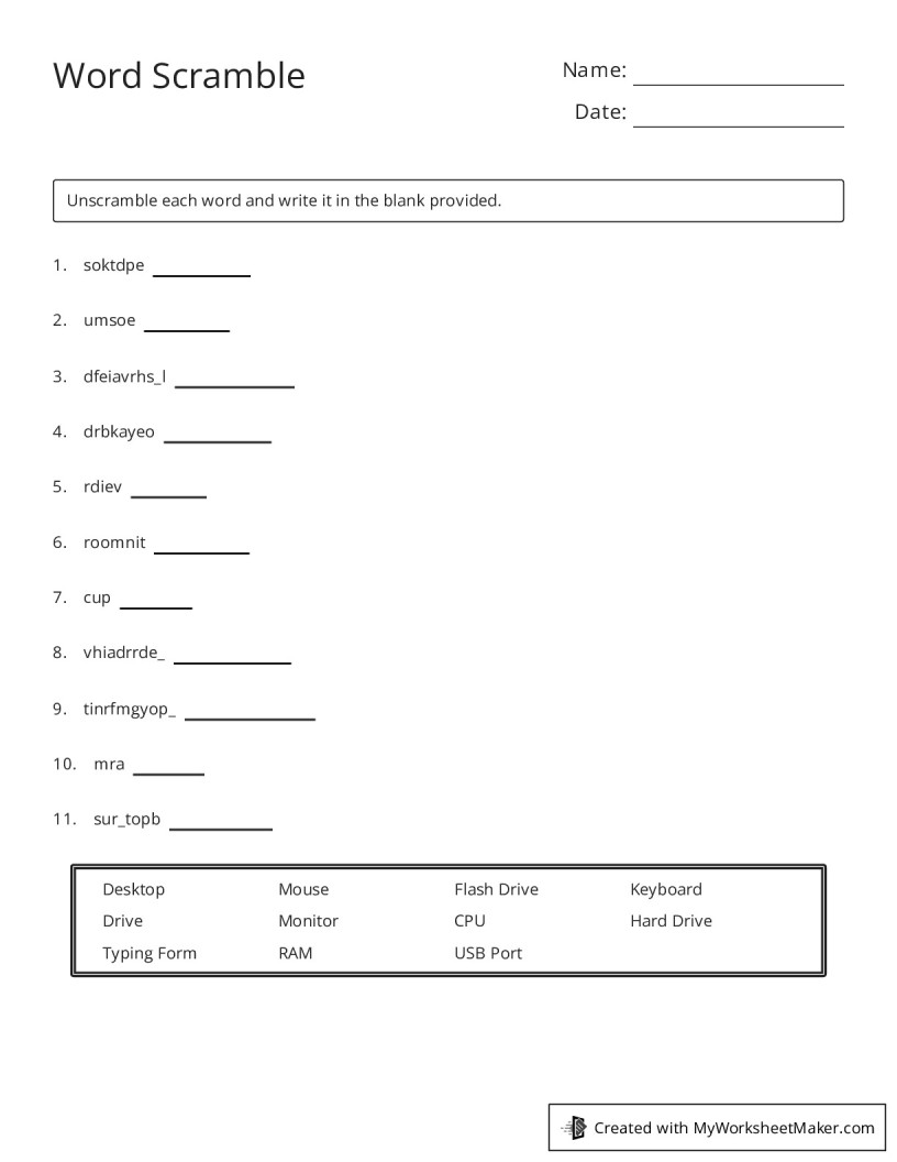 Word Scramble My Worksheet Maker Create Your Own Worksheets