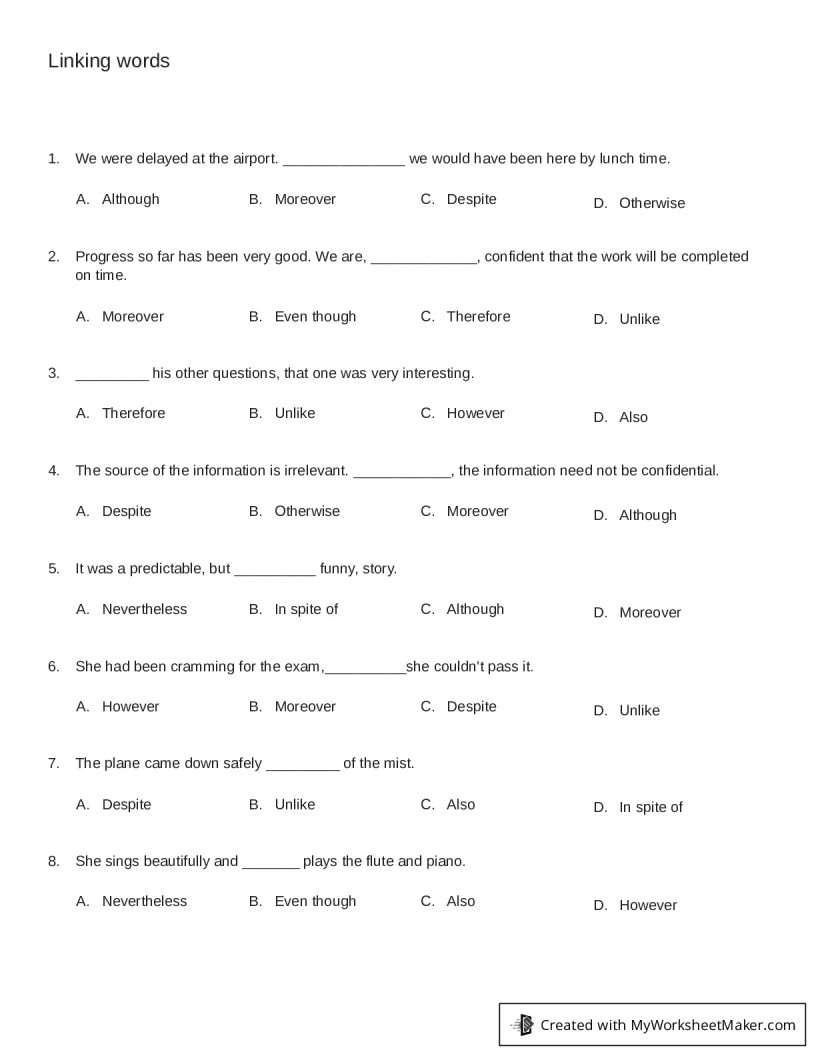 Linking words - My Worksheet Maker: Create Your Own Worksheets