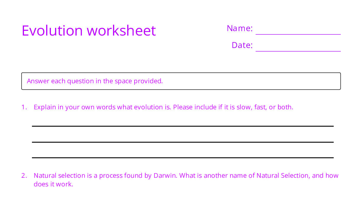 Evolution worksheet - My Worksheet Maker: Create Your Own Worksheets