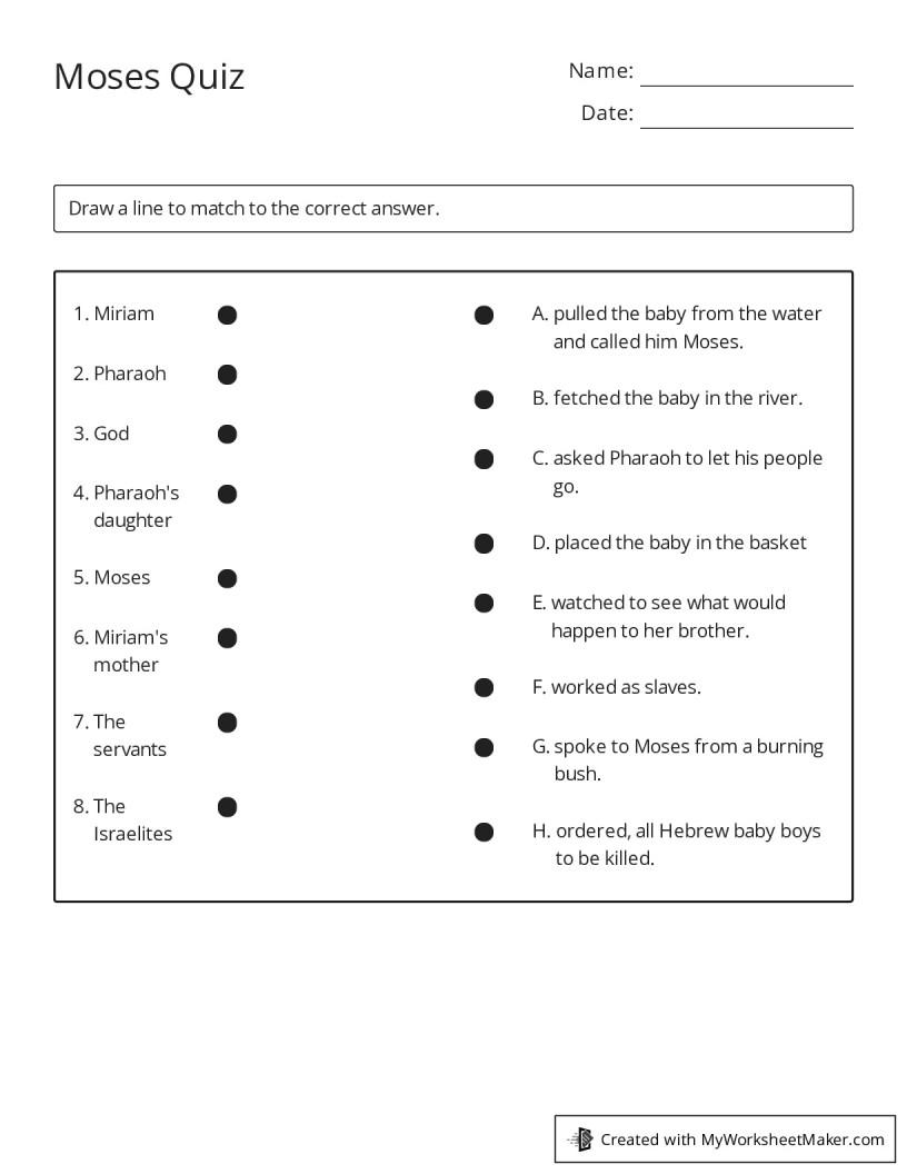 Moses Quiz - My Worksheet Maker: Create Your Own Worksheets
