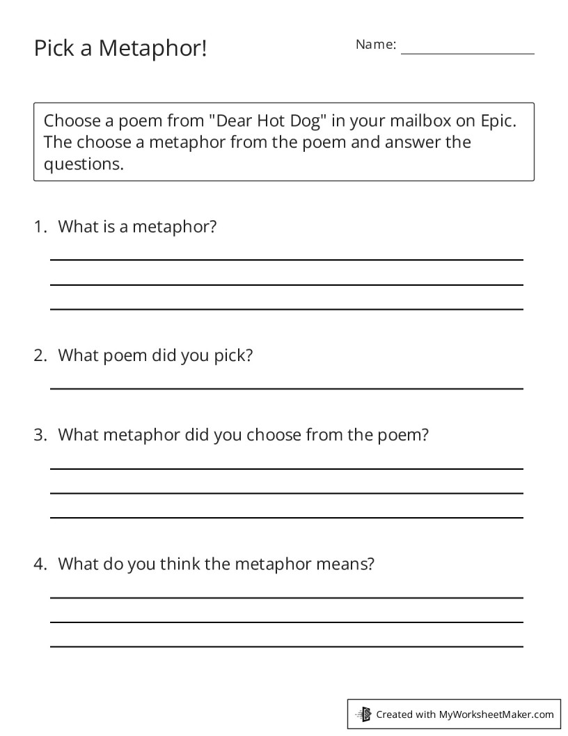 Metaphor Pick Rocks Pick a Metaphor! - My Worksheet Maker: Create Your Own Worksheets